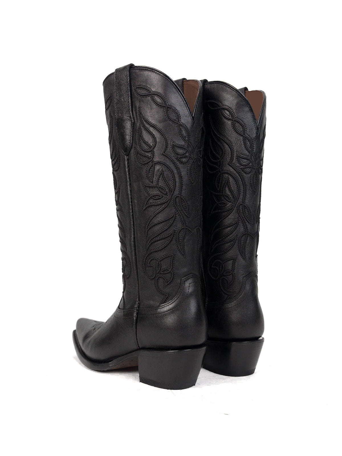 Snip-Toe Sleek Embroidery Half-Zip Knee High Cowgirl Boots For Woman - Black