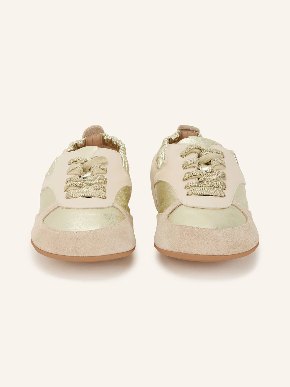 Light Brown And Gold Cow Suede Round-Toe Lace-Up Chic Flats Sneakers