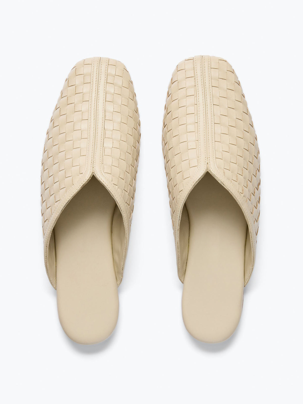 Beige Woven Vegan Leather Square-Toe Simple Backless Slide Flats