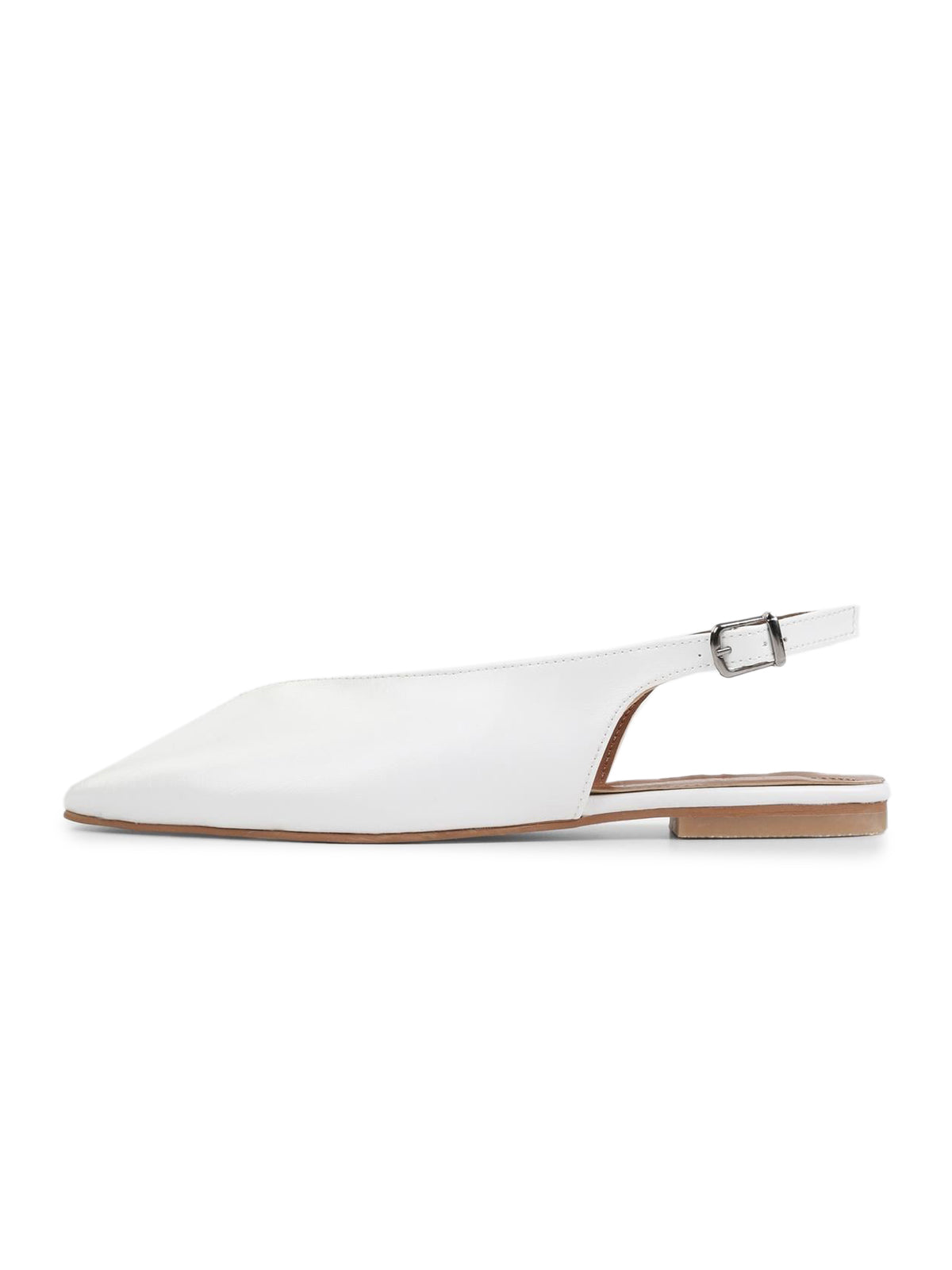 White Square-Toe Classic Buckle Back Strap Slip-On Flats