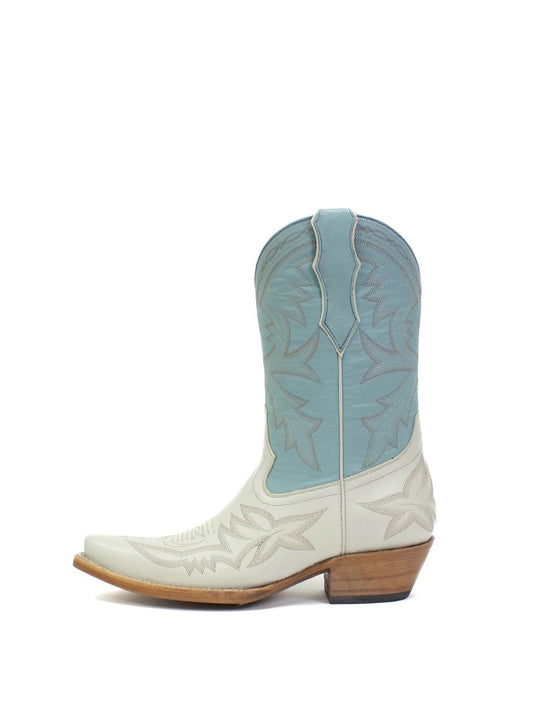 Western Embroidery Snip-Toe Classic Ankle Cowgirl Boots – Wheat/ Blue