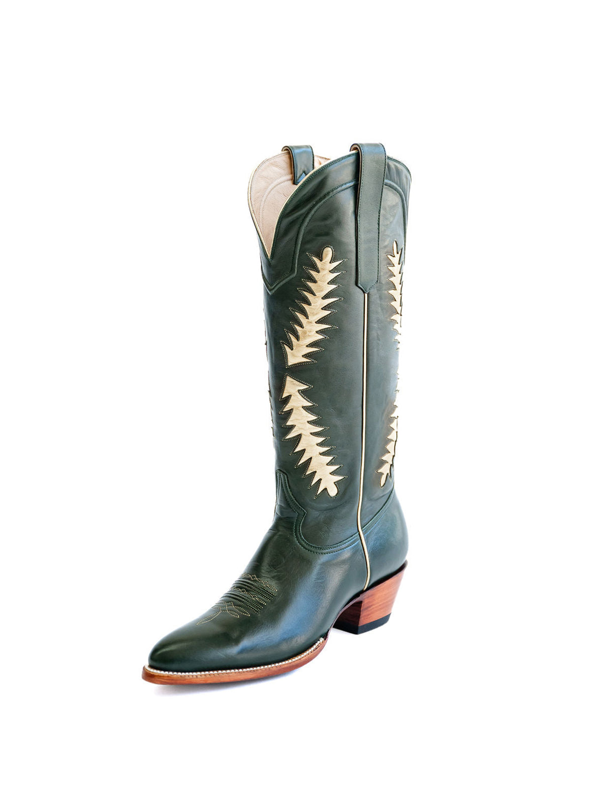 Black Almond-Toe Wide Calf Cowgirl Boots Knee High Tall Boots