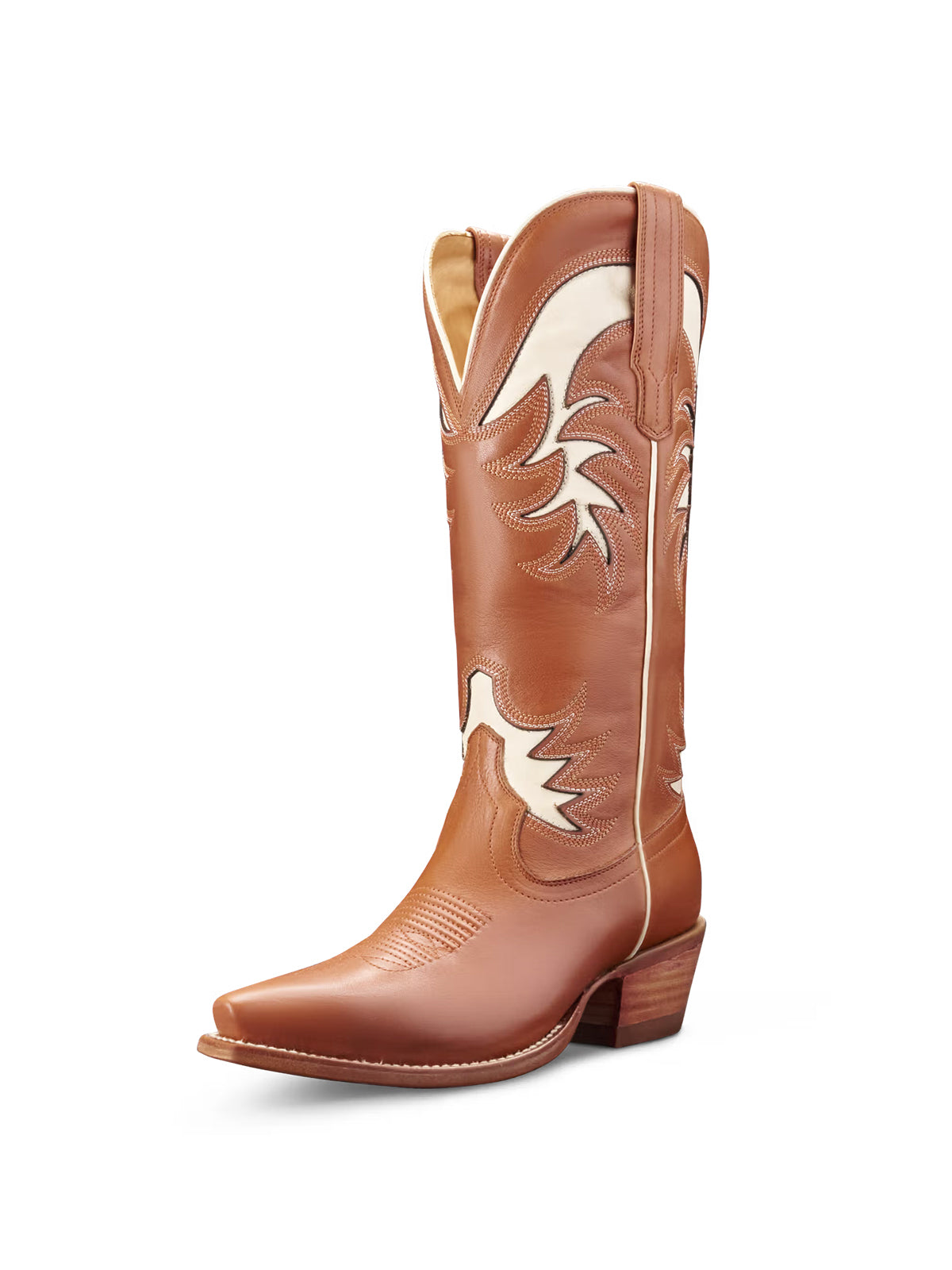 Brown Snip-Toe Bone Inlay Wide Calf Knee High Cowgirl Boots