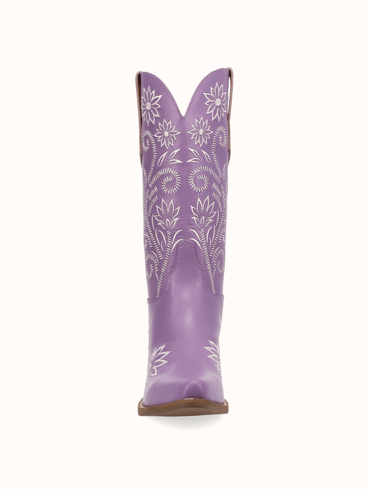 Purple Snip-Toe White Flowers Embroidery Chic Mid Calf Cowgirl Boots