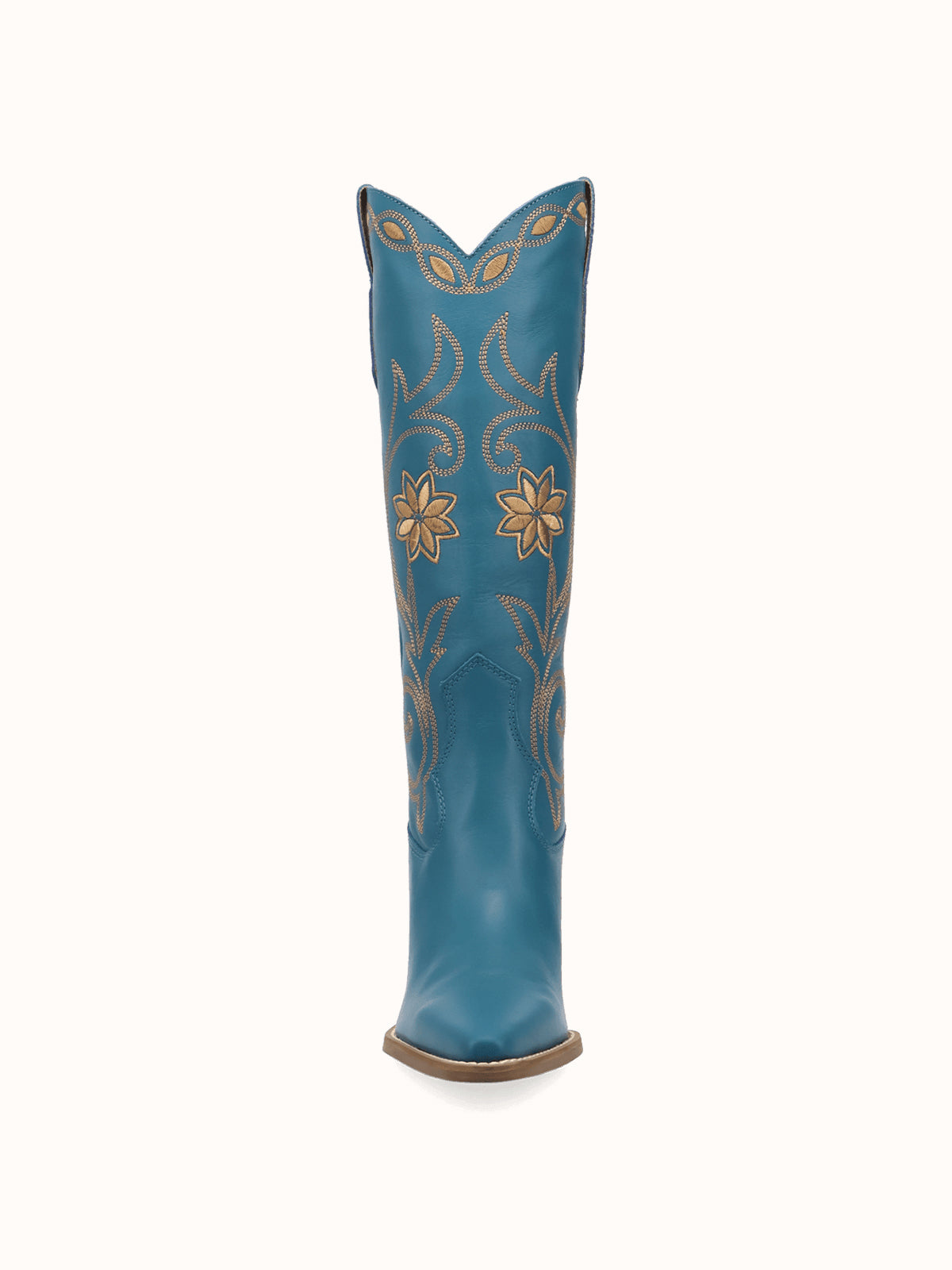 Snip-Toe Flowers And Chic Embroidery Wide Calf Knee High Cowgirl Boots - Blue