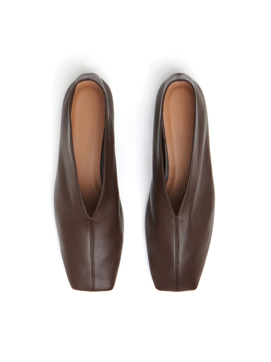 Chocolate Square-Toe V-Cut Vamp Simple Flats