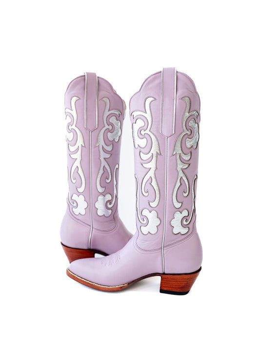 Lavender Almond-Toe Inlay Wide Mid Calf Cowgirl Boots