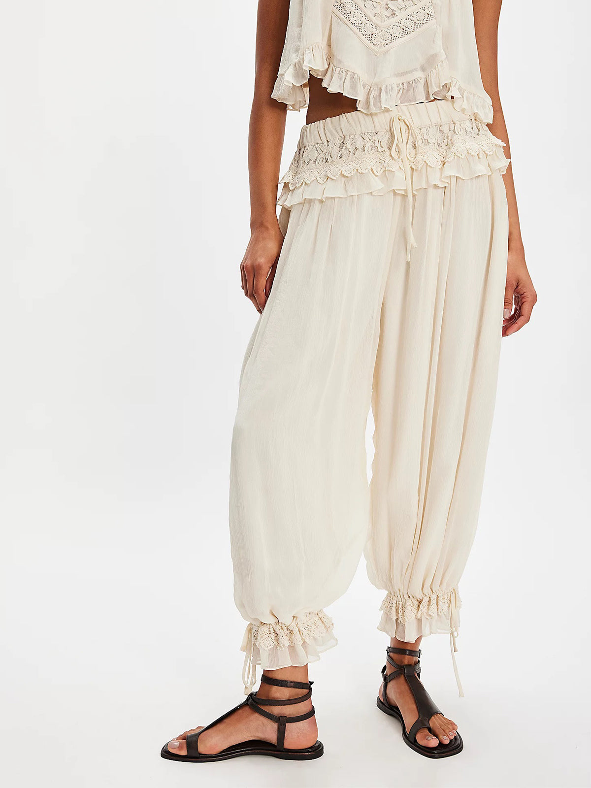 Coffee Square-Toe Multi-Wrap Ankle Straps Flats