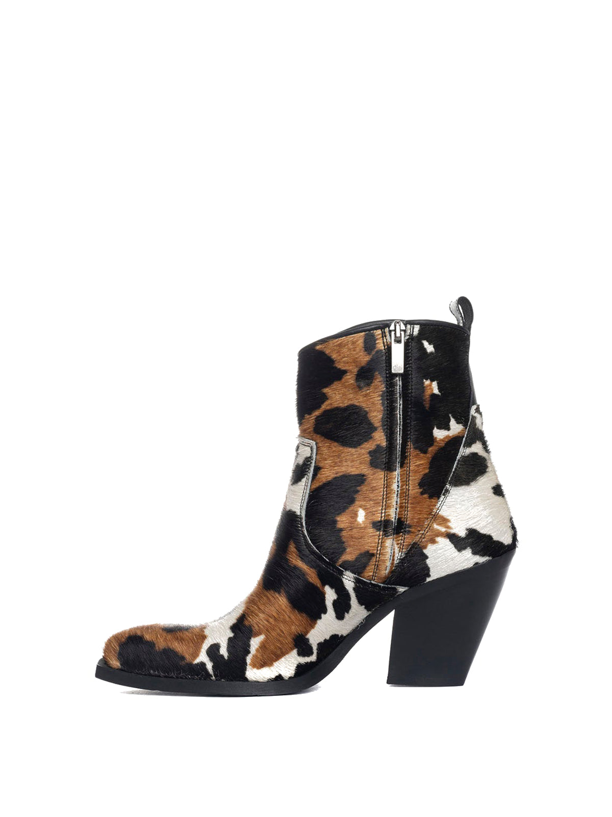 Cow Pony Hair Snip-Toe Full-Zip Ankle Cowgirl Boots