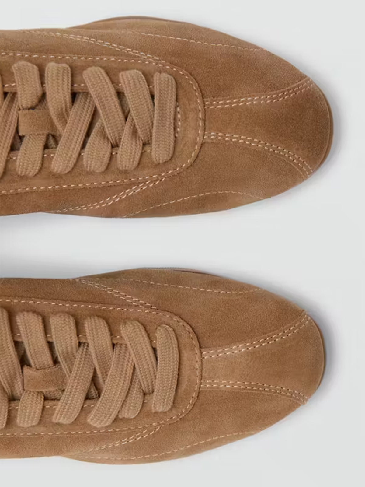 Sand Cow Suede Round-Toe Lace-Up Sneakers Chic Flats