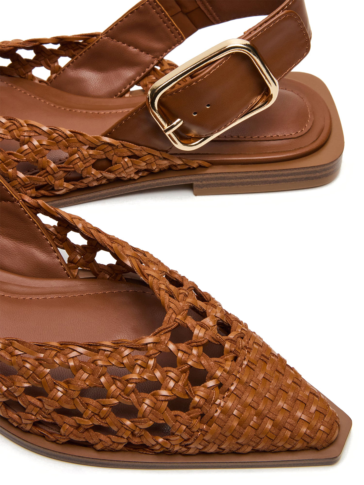 Cognac Woven Pointed-Toe Big Slingback Flats
