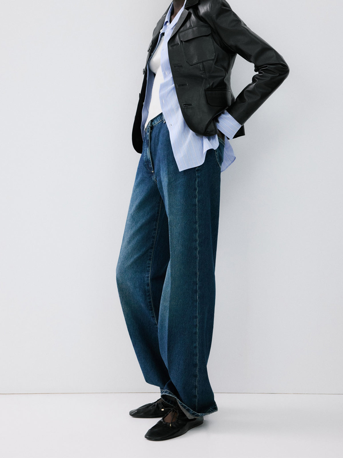 Black Square-Toe Mary Jane With Bow Ruched Ballet Flats