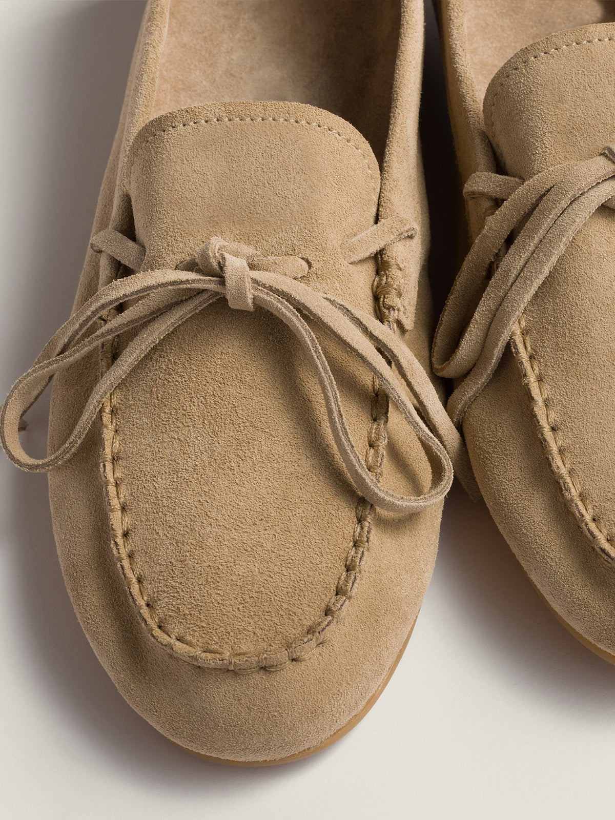 Tan Faux Suede Round-Toe Front Bow Loafers Flats