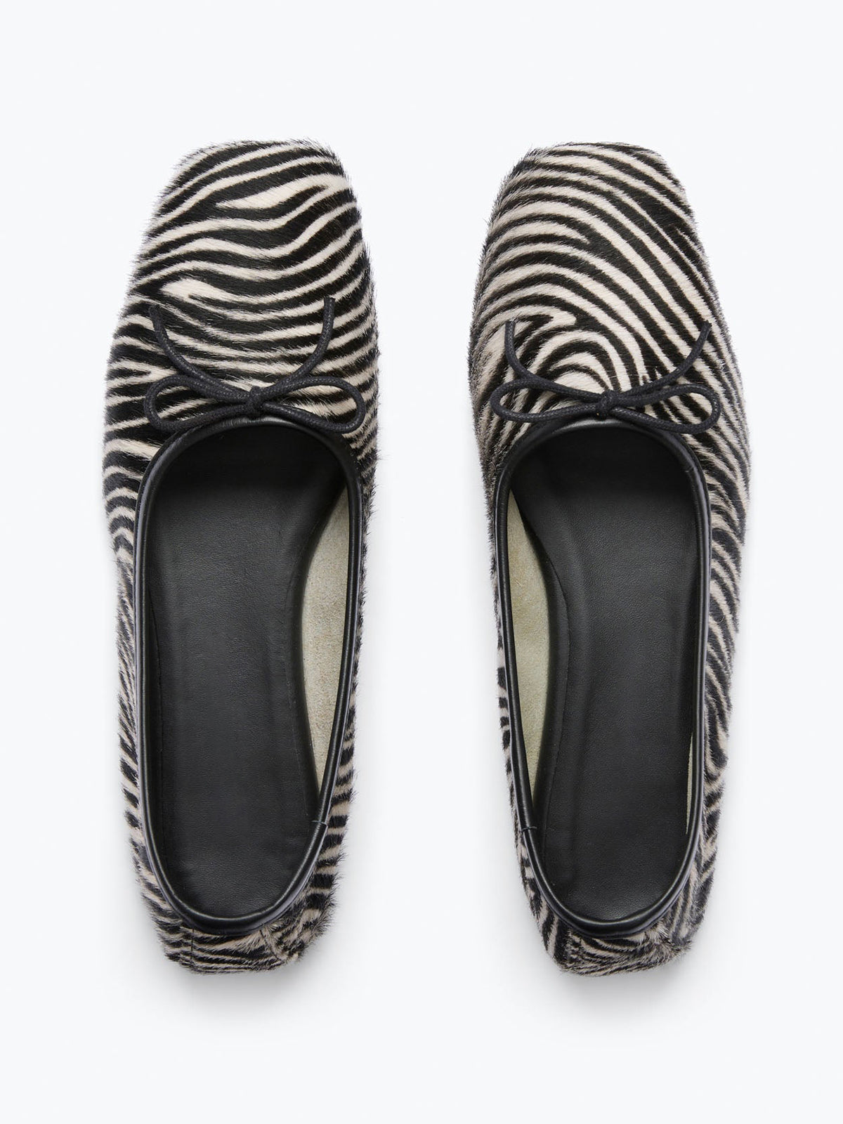 Zebra Pattern Square-Toe Front Bow Slip-On Ballet Flats