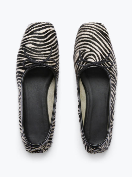Zebra Pattern Square-Toe Front Bow Slip-On Ballet Flats