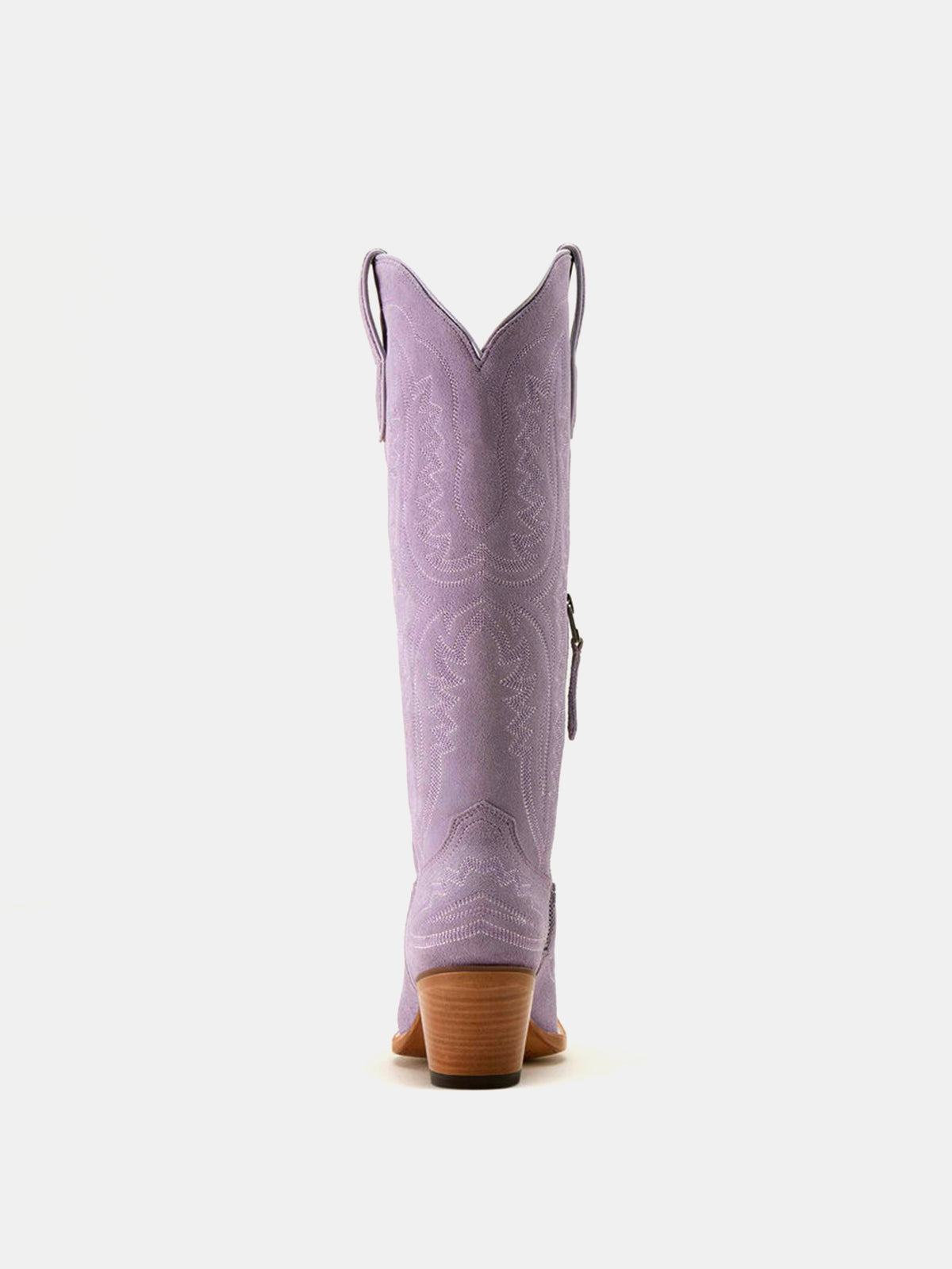 Western Embroidery Tall Snip-Toe Half-Zip Knee High Cowgirl Boots - Lavender Faux Suede