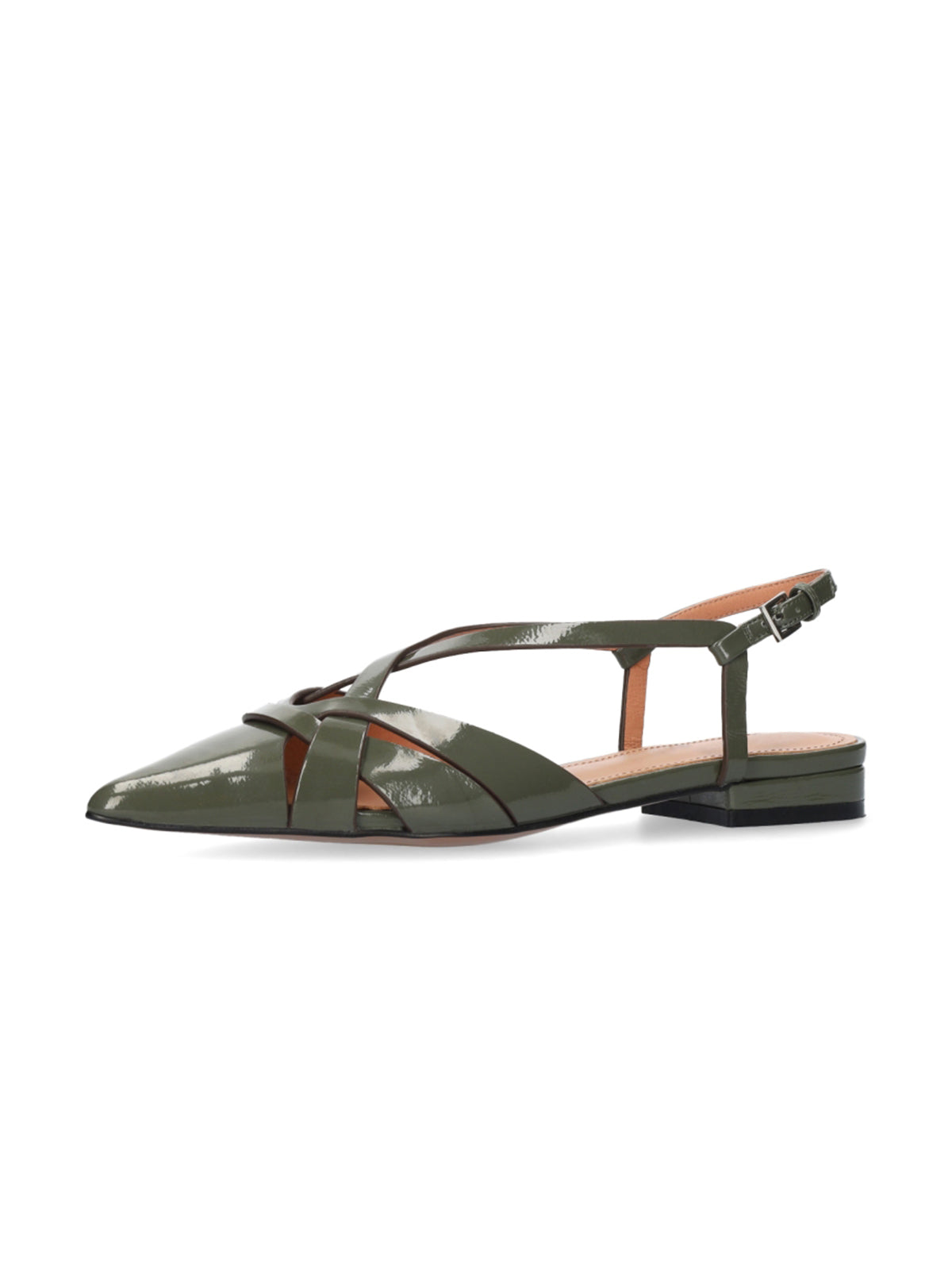 Patent Green Pointed-Toe Crossed Back Strap Chic Flats