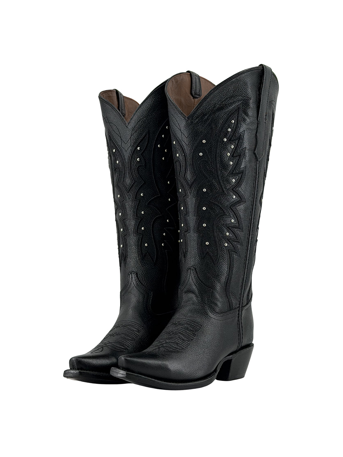 Western Snip-Toe Embroidery Half-Zip Knee High Cowgirl Boots - Black