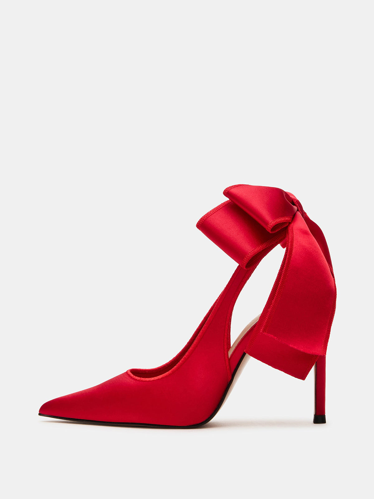 Red Satin Pointed-Toe Slingback With Big Bow Pump High Heels