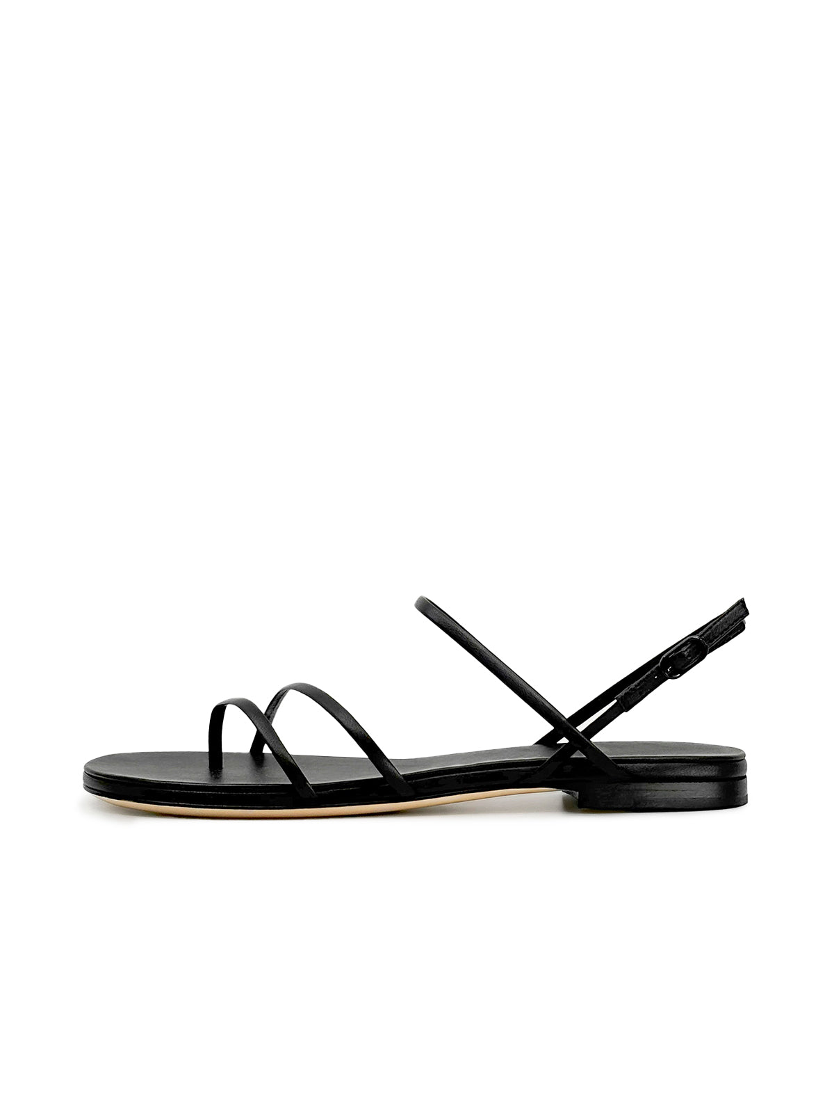 Black Round-Toe Classic Strappy Flat Sandals