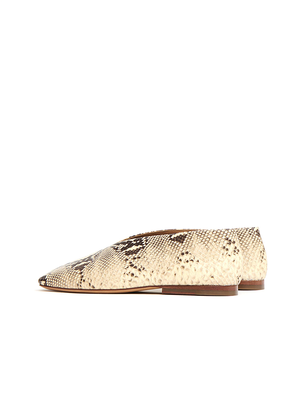 Snakeskin Print Square-Toe V-Cut Vamp Simple Flats
