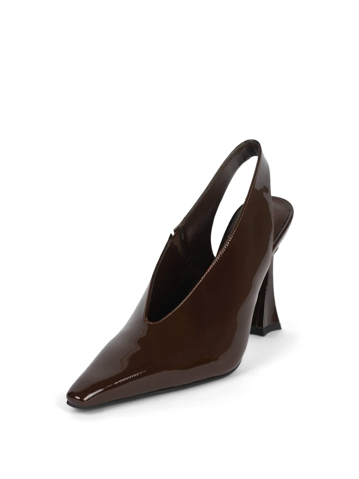Coffee Patent Pointed-Toe Thick Slingback High Heels Pumps