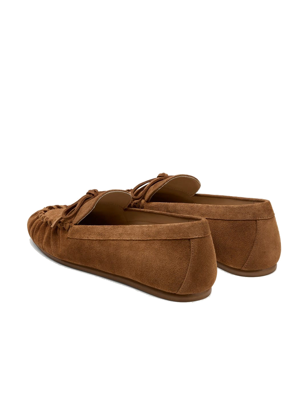 Brown Faux Suede Round-Toe Front Bow Slip-On Chic Flats