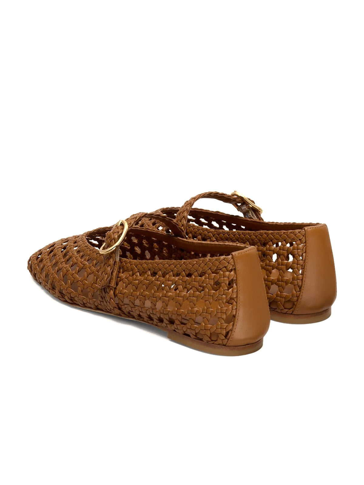 Brown Woven Vegan Leather Square-Toe Chic Classic Flats