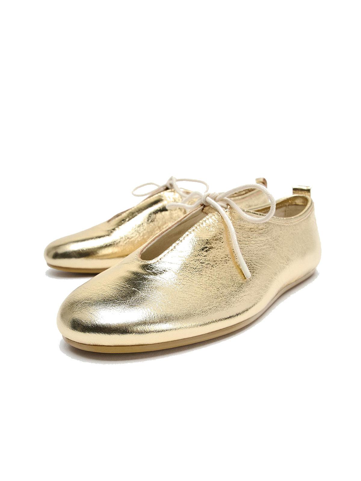 Metallic Gold Round-Toe Front Bow Classic Ballet Flats