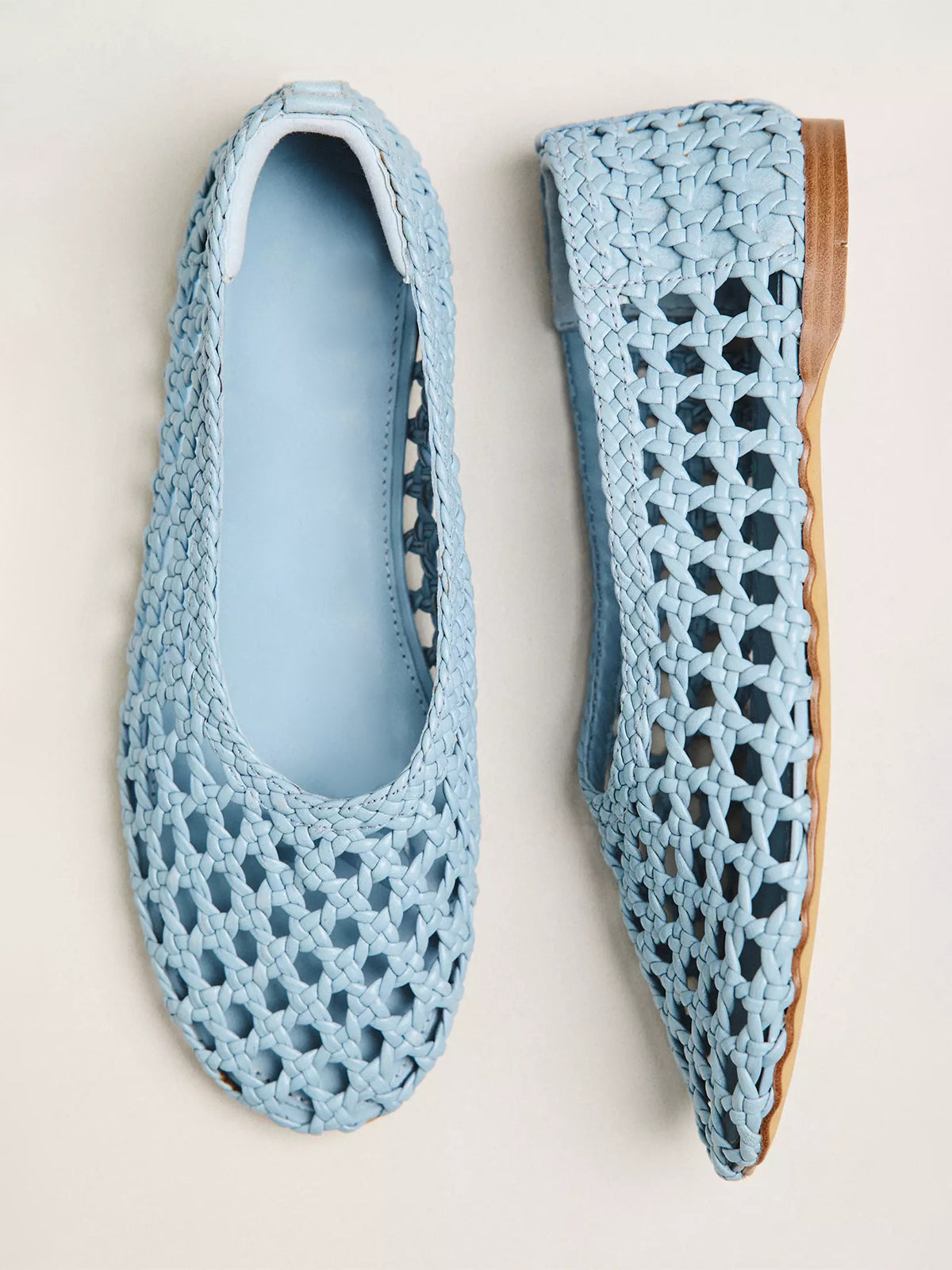 Blue Woven Vegan Leather Round-Toe Slip-On Classic Ballet Flats