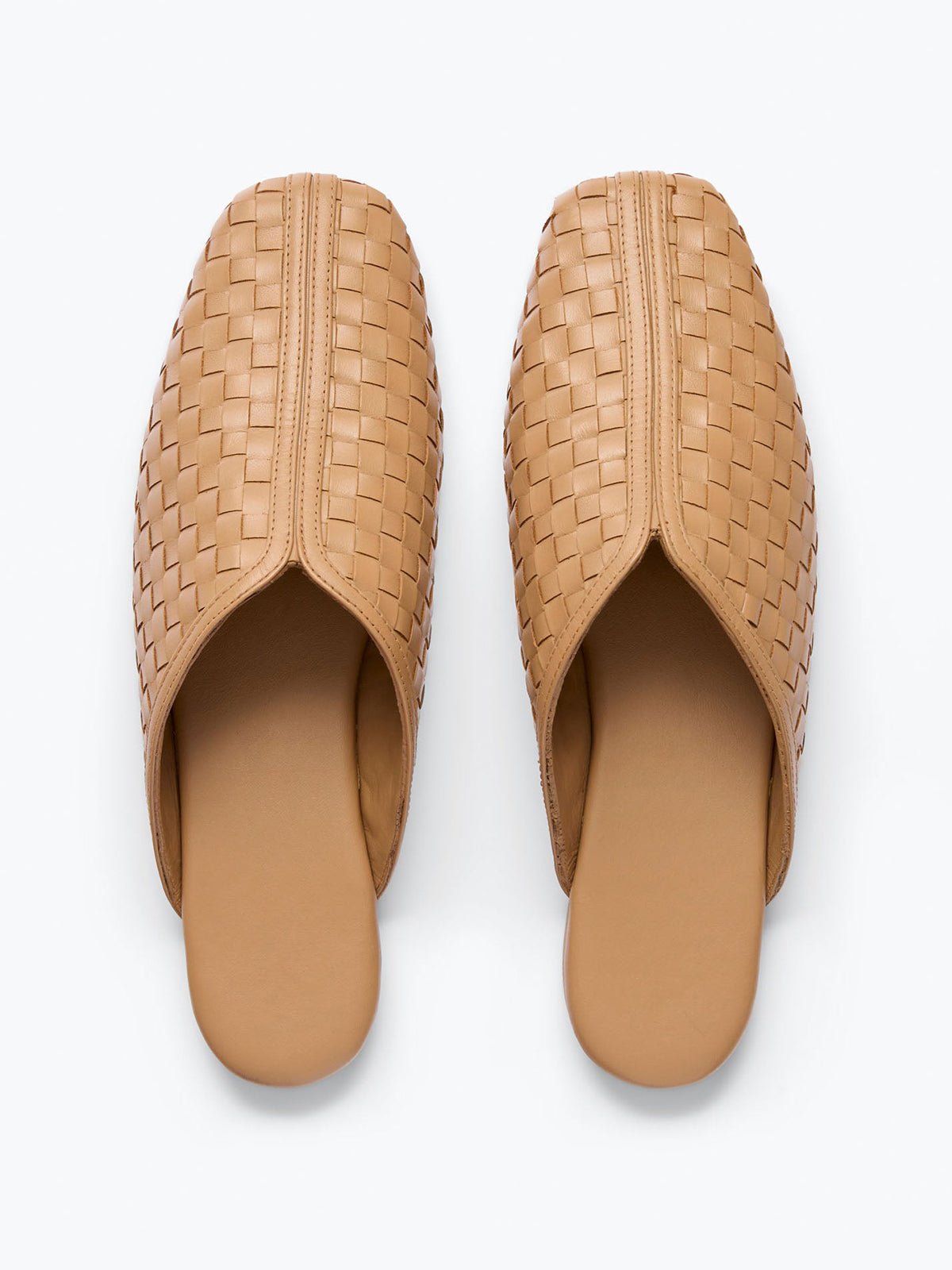 Cognac Woven Vegan Leather Square-Toe Simple Backless Slide Flats