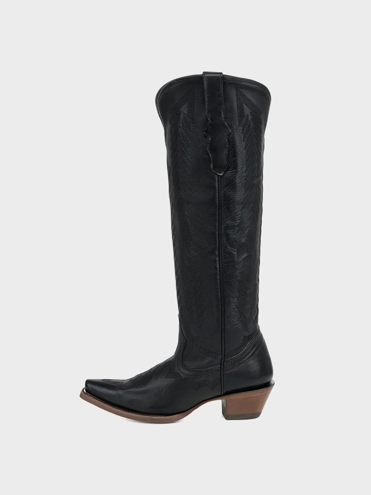 Black Sleek Snip-Toe Chic Embroidery Half-Zip Knee High Cowgirl Boots
