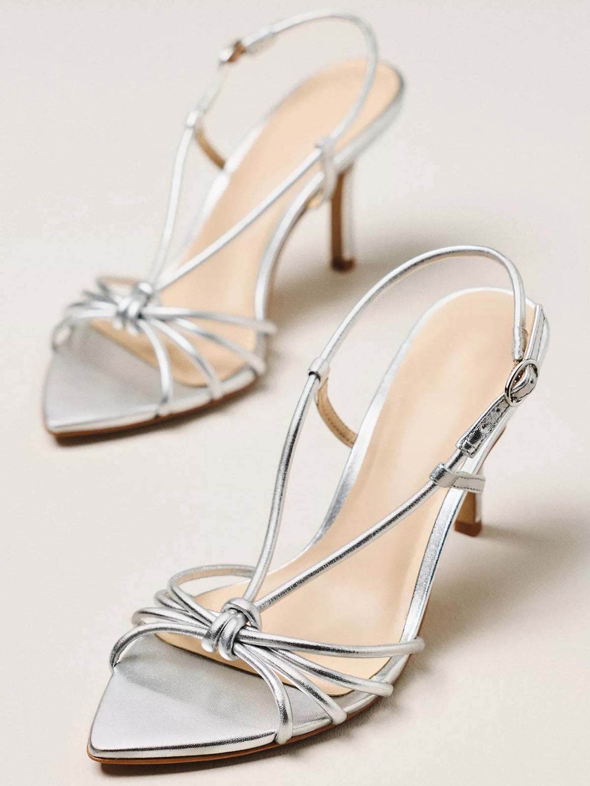Pointed-Toe Strappy And Back Strap Chic High Heels - Metallic Silver