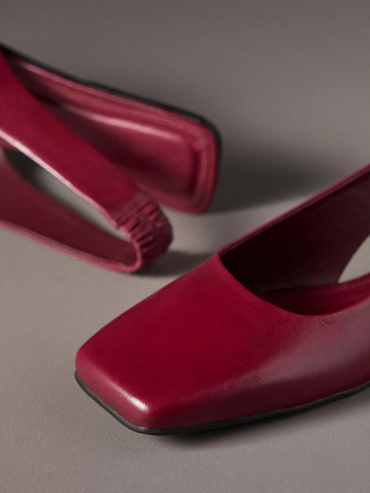 Wine Red Square-Toe Slingback Simple Flats