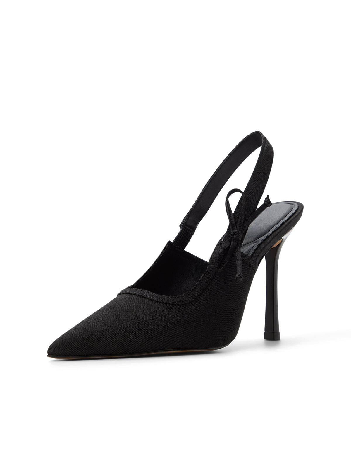 Black Satin Pointed-Toe Slingback With Bow High Heels
