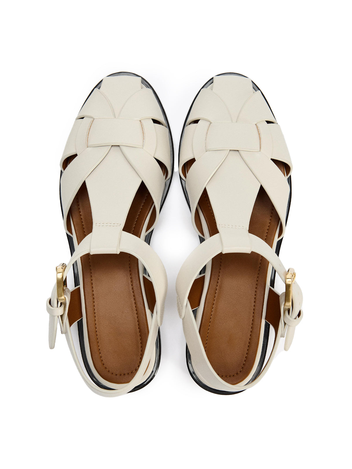 White Round-Toe Ankle Strap Fisherman Sandals