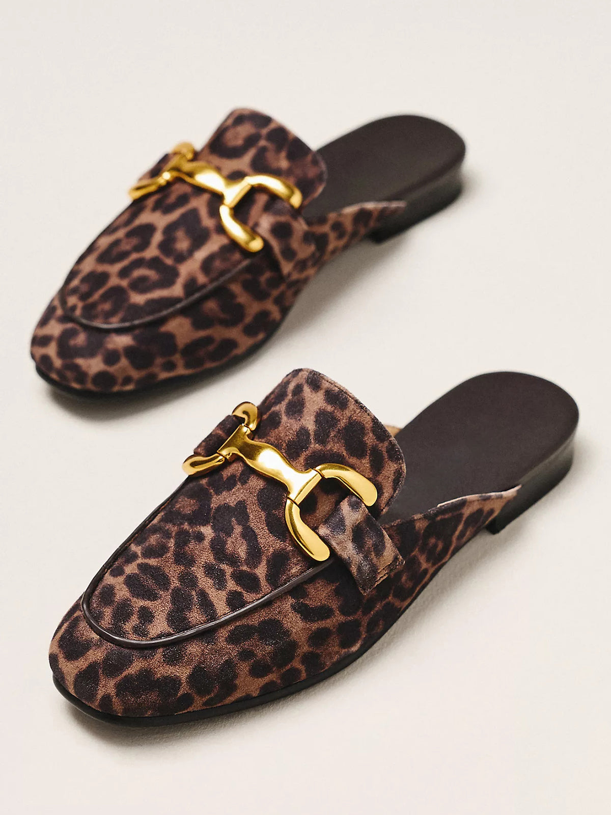 Leopard Faux Suede Square-Toe Chic Slip-On Flats Loafers