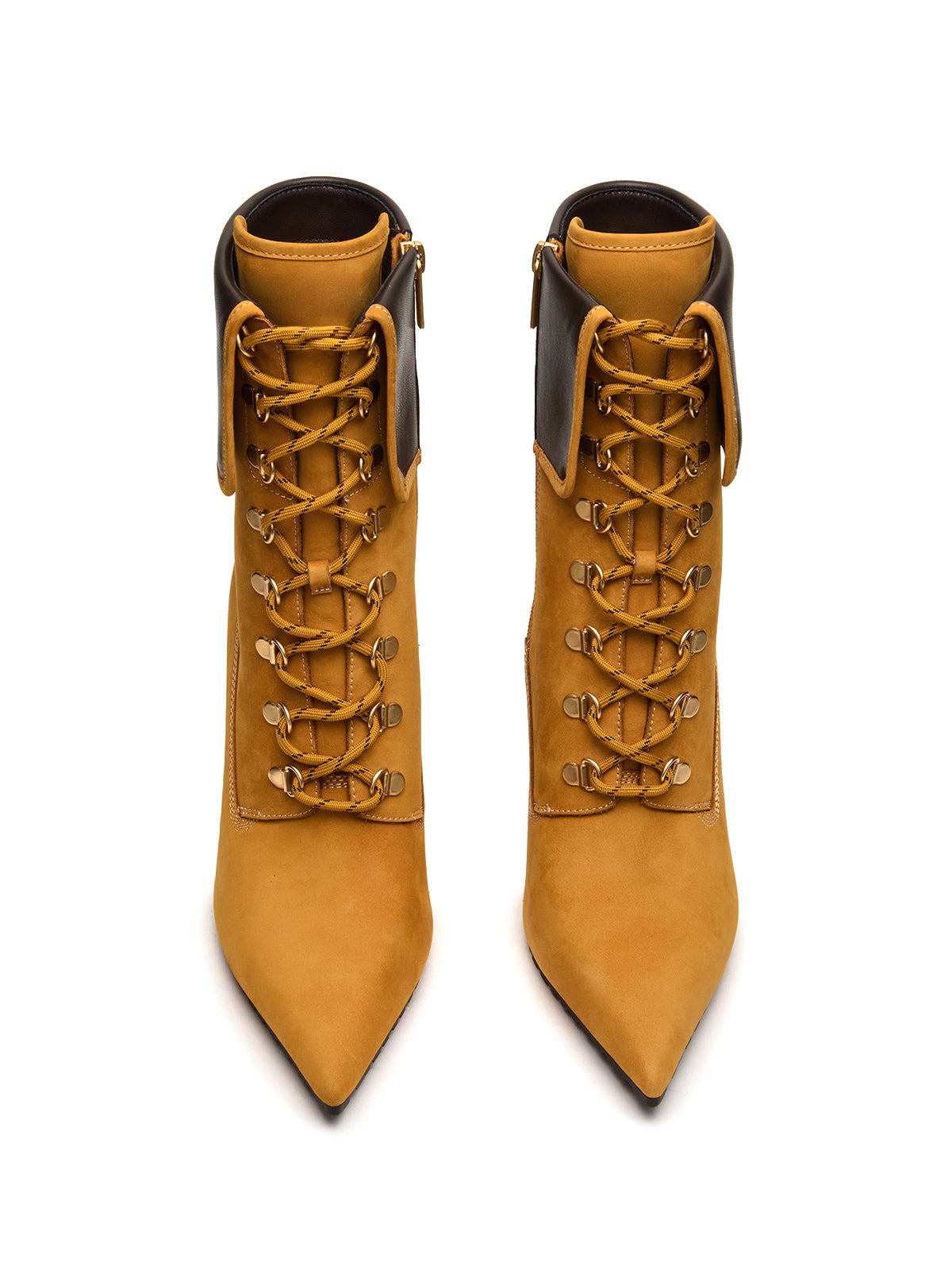 Tan Pointed-Toe Lace-Up Chic Ankle Stiletto Boots