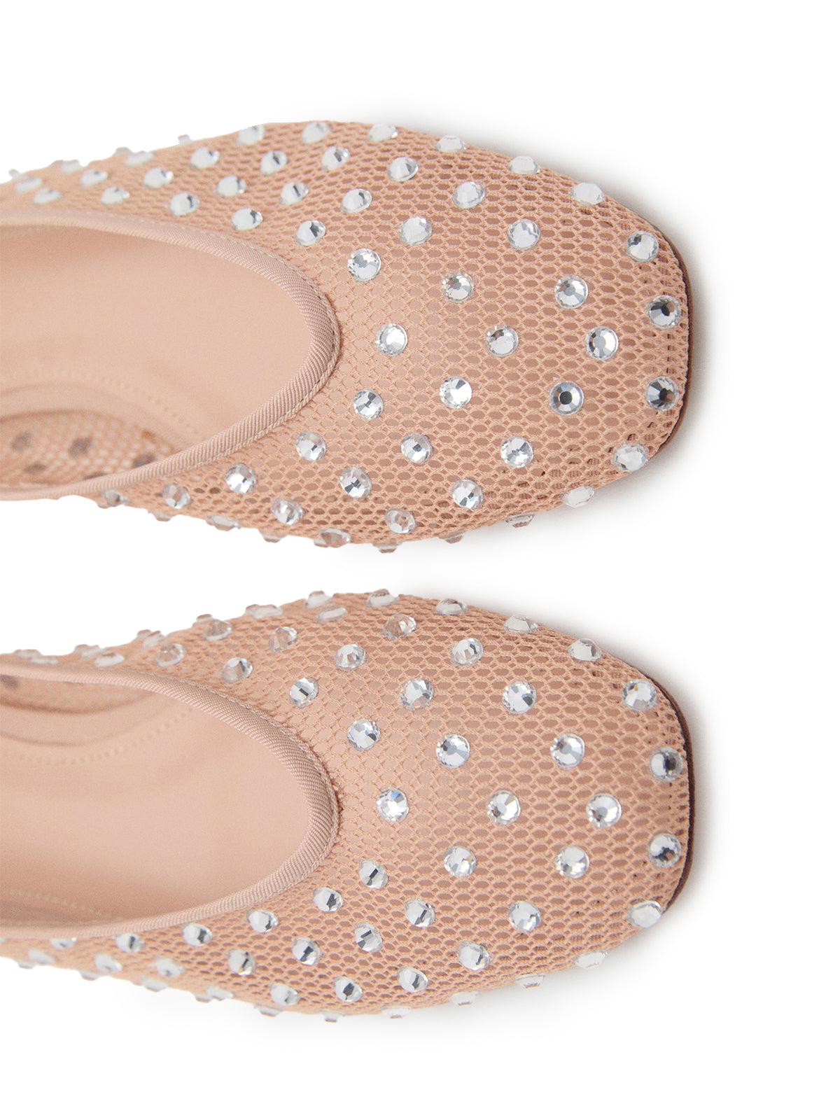 Nude Mesh Square-Toe Rhinestone Ballet Flats