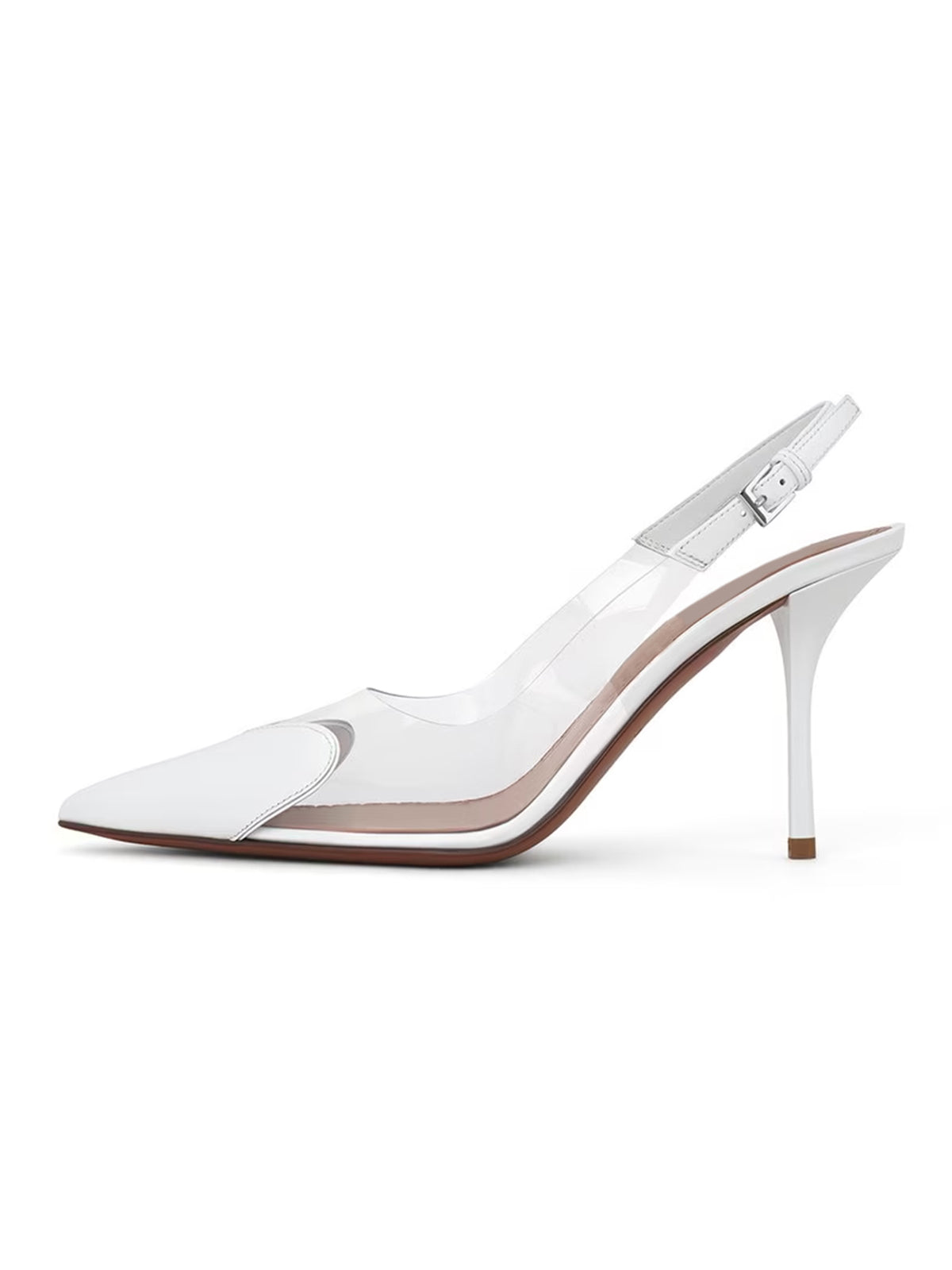 Patent White And TPU Transparent Film Pointed-Toe Slingback High Heels