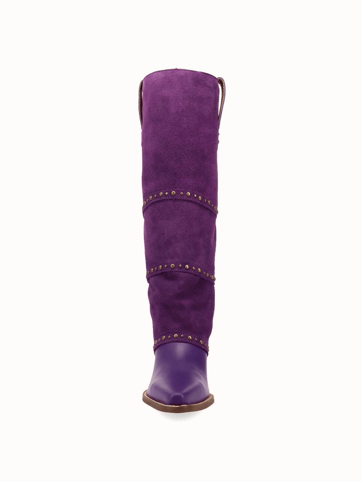 Purple Snip-Toe Faux Suede Fold-Over With Studs Wide Calf Knee High Cowgirl Boots