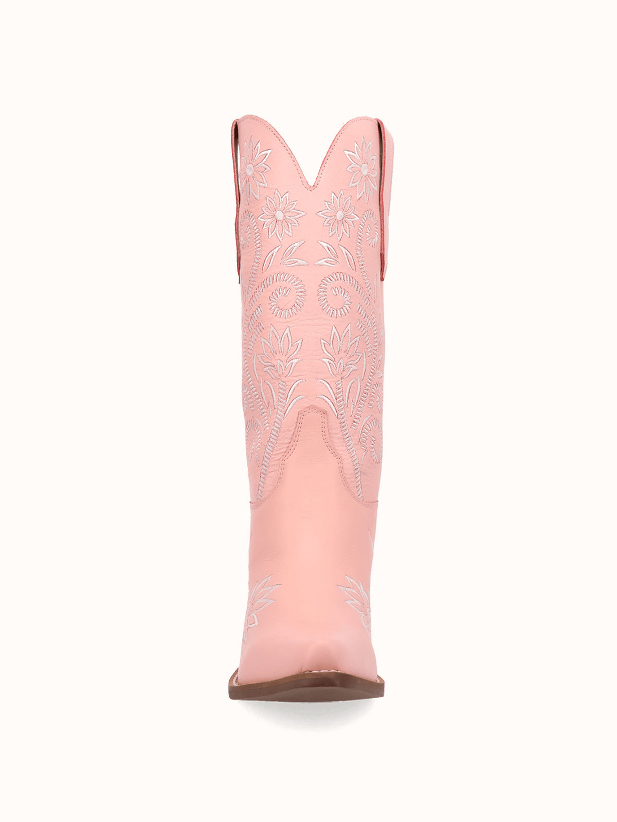Pink Snip-Toe White Flowers Embroidery Chic Mid Calf Cowgirl Boots