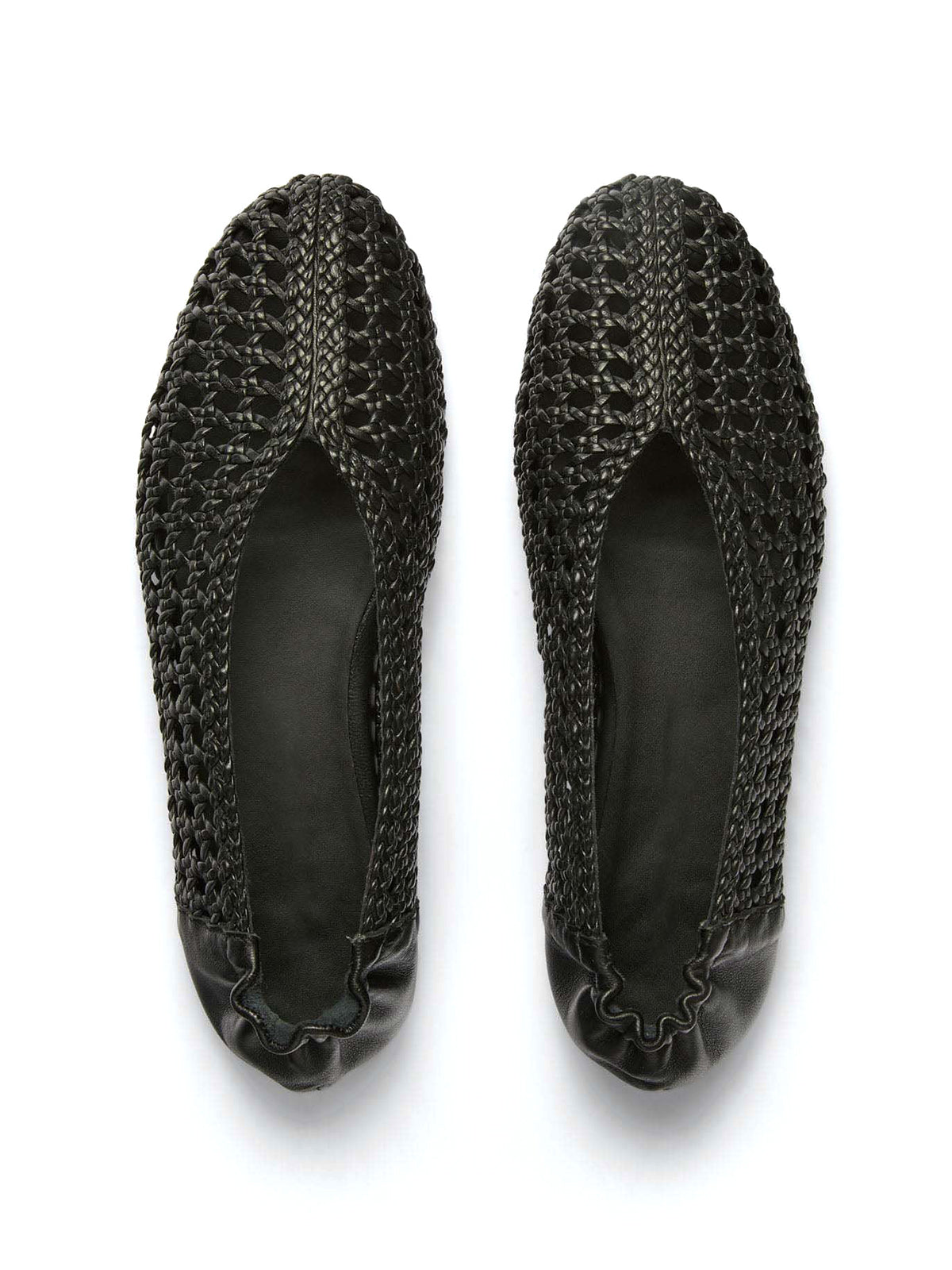 Black Woven Vegan Leather Chic Round-Toe Slip-On Ballet Flats