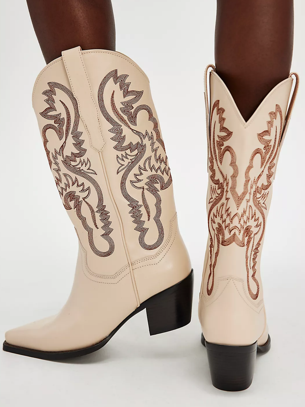 Ivory Snip-Toe Classic Embroidery Wide Mid Calf Tall Cowgirl Boots