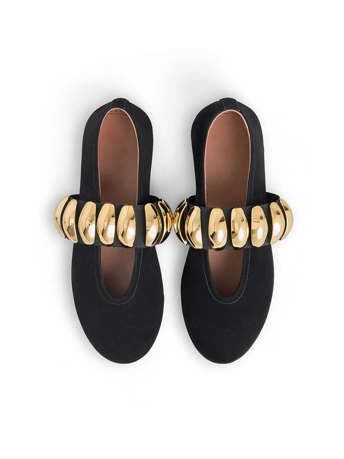 Black Faux Suede Round-Toe Jewel Mary Jane Ballet Flats
