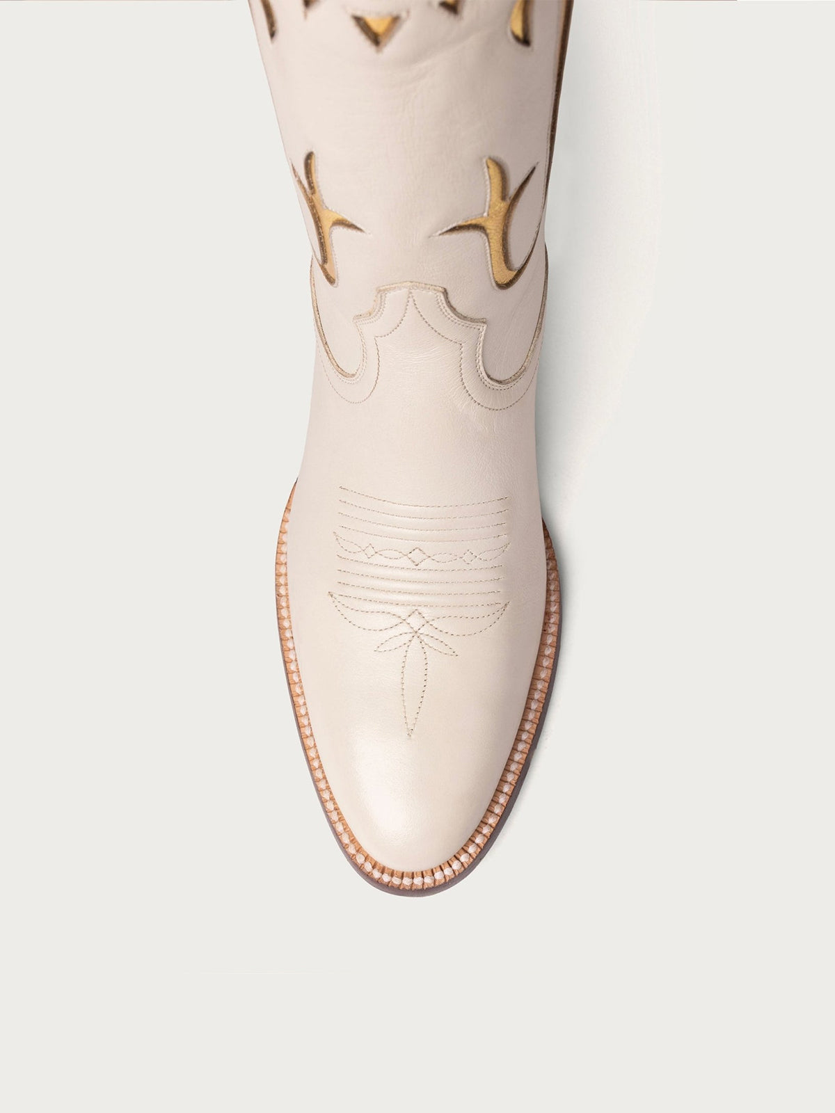 Bone Almond-Toe Gold Evil Eye Inlay Wide Calf Knee High Western Cowgirl Boots