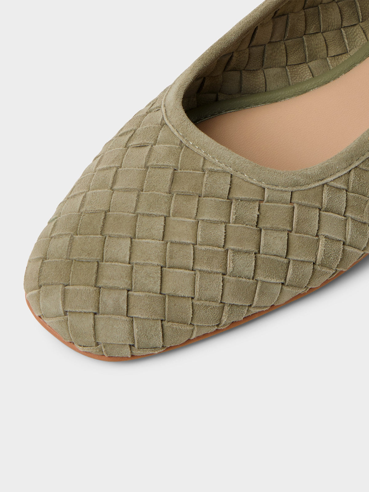 Green Woven Faux Suede Square-Toe Simple And Classic Ballet Flats