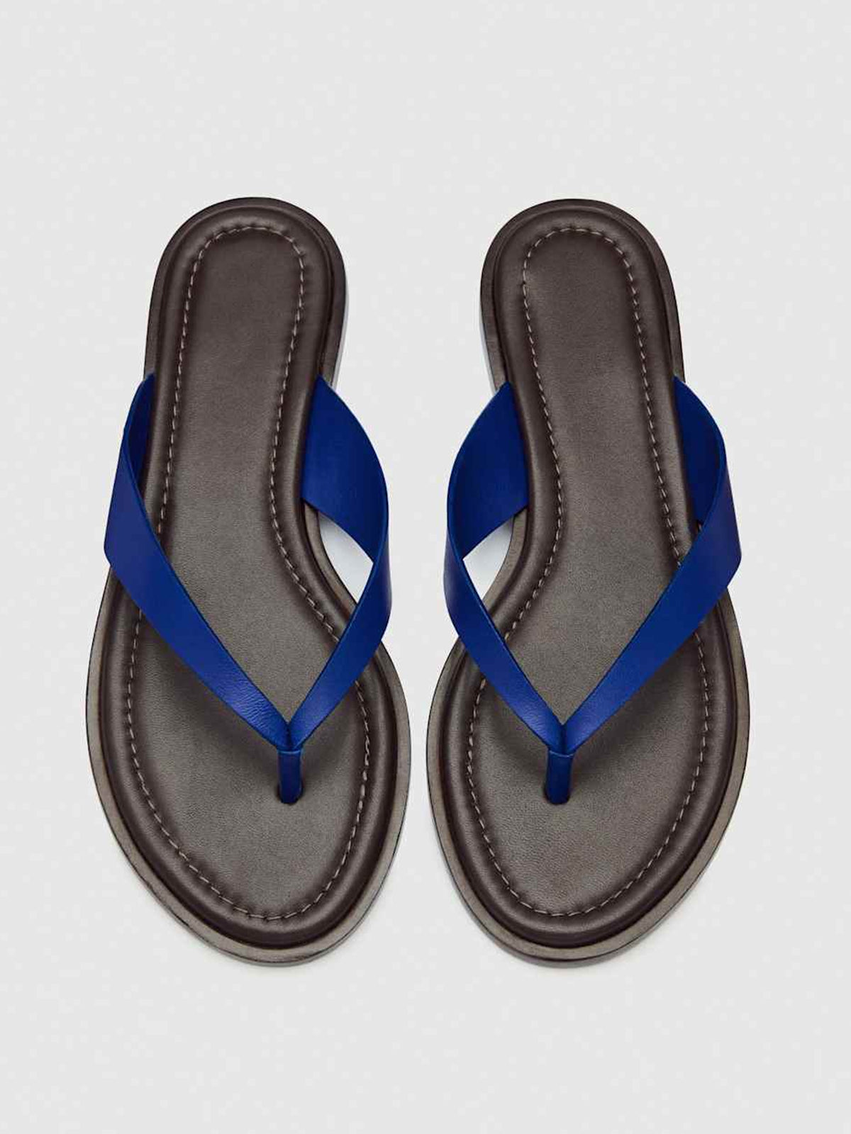 Dark Blue Round-Toe Flip-Flop Slip-On Flats Sandals