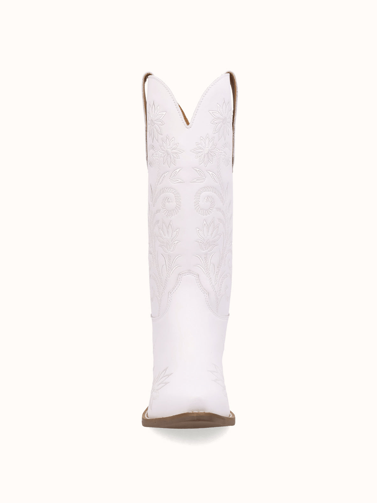 White Snip-Toe White Flowers Embroidery Chic Mid Calf Cowgirl Boots