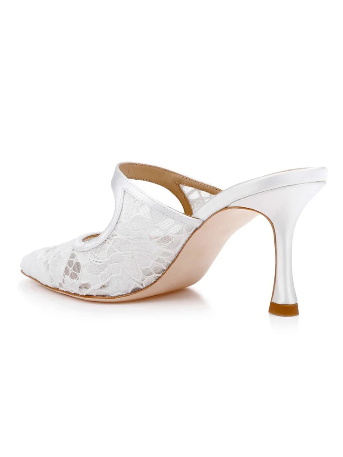 White Lace Mesh And Satin Pointed-Toe Mary Jane Slip-On High Heels